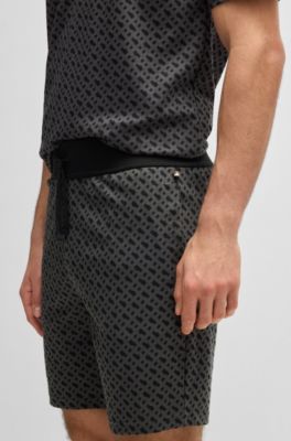 Drawstring pajama shorts cotton with printed branding