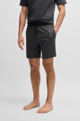 Drawstring pajama shorts cotton with printed branding