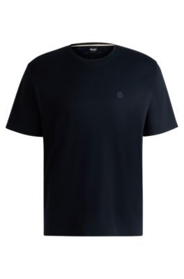 Camiseta de pijama en algod&oacute;n con detalle de la marca estampado, Azul oscuro