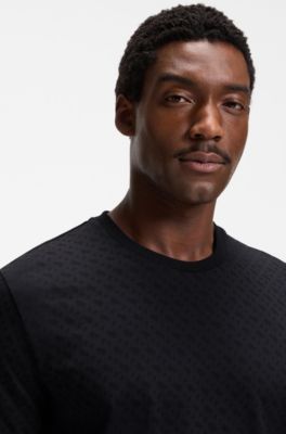 Pajama T-shirt in cotton with printed branding, Dark Blue