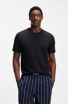 Pajama T-shirt in cotton with printed branding, Dark Blue