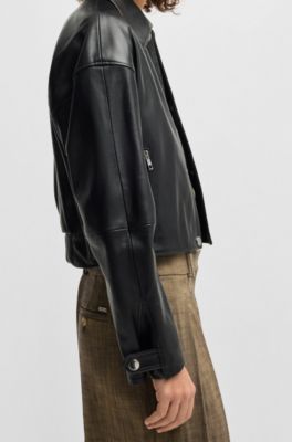 Chaqueta de piel con botones autom&aacute;ticos cubiertos, Negro