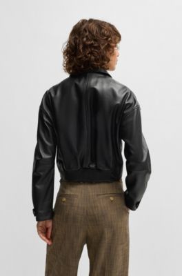 Chaqueta de piel con botones autom&aacute;ticos cubiertos, Negro