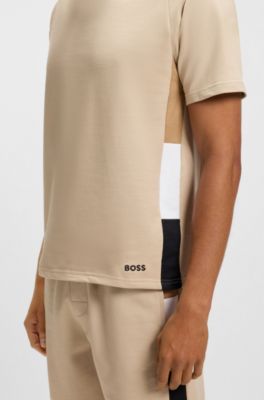 Cotton-terry T-shirt with contrast side panels, Light Beige