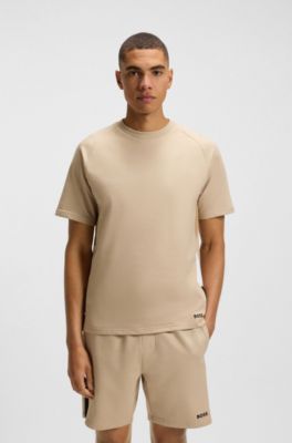 Cotton-terry T-shirt with contrast side panels, Light Beige