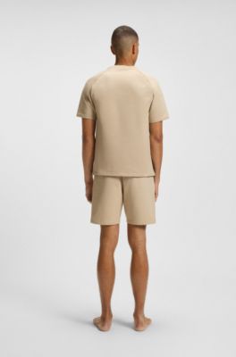 Cotton-terry T-shirt with contrast side panels, Light Beige