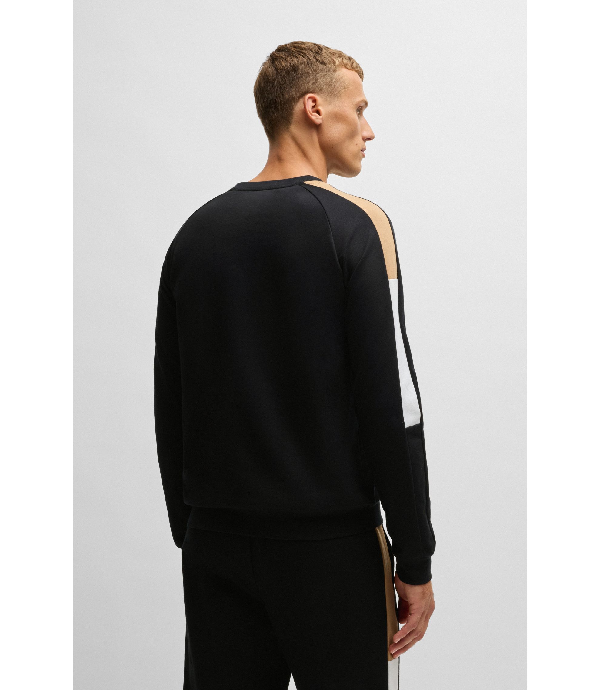 BOSS - Regular-fit sweatshirt in cotton terry with contrast panels
