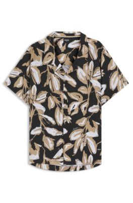 Camisa regular fit con estampado integral, Negro