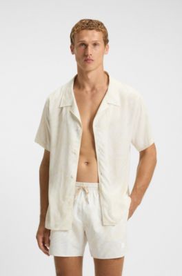 Camisa regular fit con estampado integral, Blanco