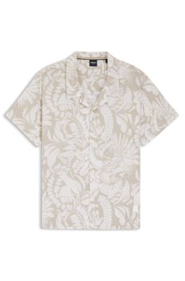 Camisa regular fit con estampado integral, Beige claro