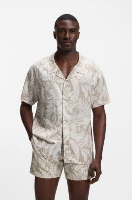 Camisa regular fit con estampado integral, Beige claro