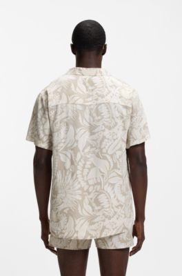 Camisa regular fit con estampado integral, Beige claro