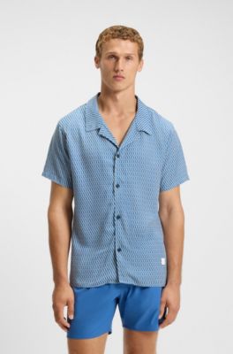 Camisa regular fit con estampado integral, Azul