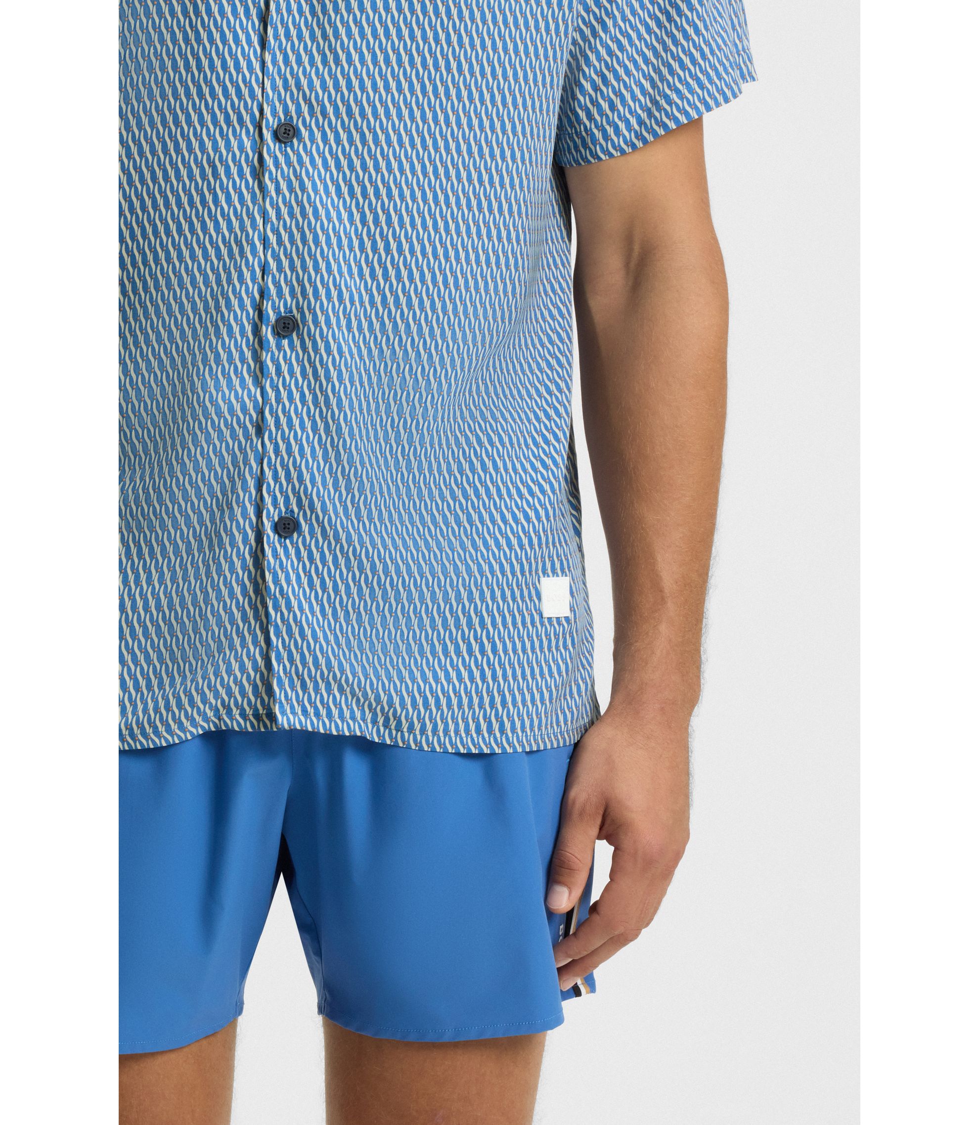 BOSS - Regular-fit beach shirt with all-over print - Blue