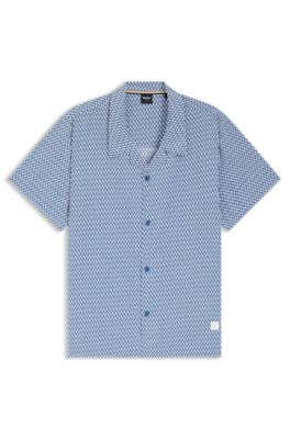 Camisa regular fit con estampado integral, Celeste