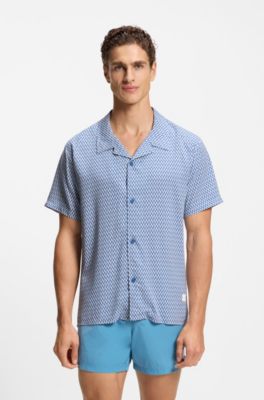 Camisa regular fit con estampado integral, Celeste