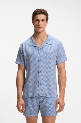 Camisa regular fit con estampado integral, Celeste