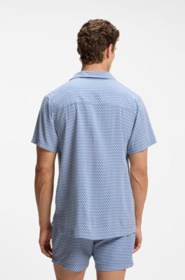 Camisa regular fit con estampado integral, Celeste