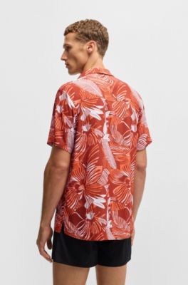 Camisa regular fit con estampado integral, Naranja