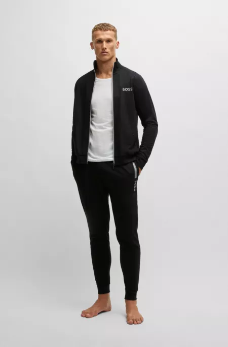 Drawcord tracksuit bottoms in cotton terry with logo print