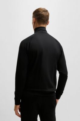 BOSS - Cotton-terry zip-up jacket with logo print - Black