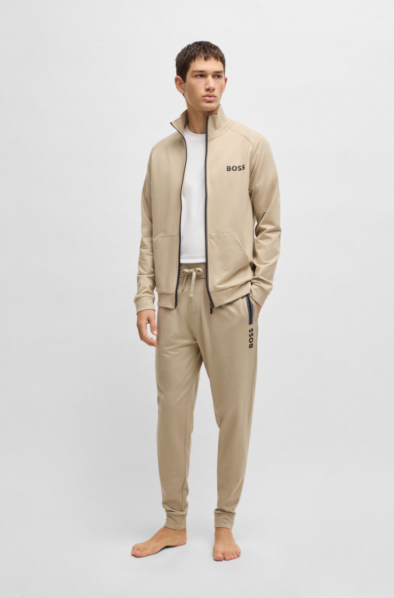 HUGOBOSS　ジャケット　サイズL BOSS - Cotton-terry zip-up jacket with logo print - Light Beige