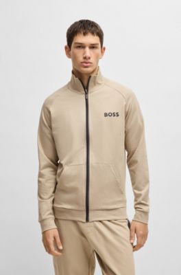 BOSS - Cotton-terry zip-up jacket with logo print - Light Beige