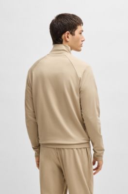 BOSS - Cotton-terry zip-up jacket with logo print - Light Beige