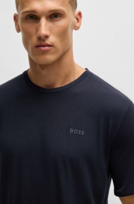 Conjunto de pijama corto de punto con detalle de la marca bordado, Azul oscuro