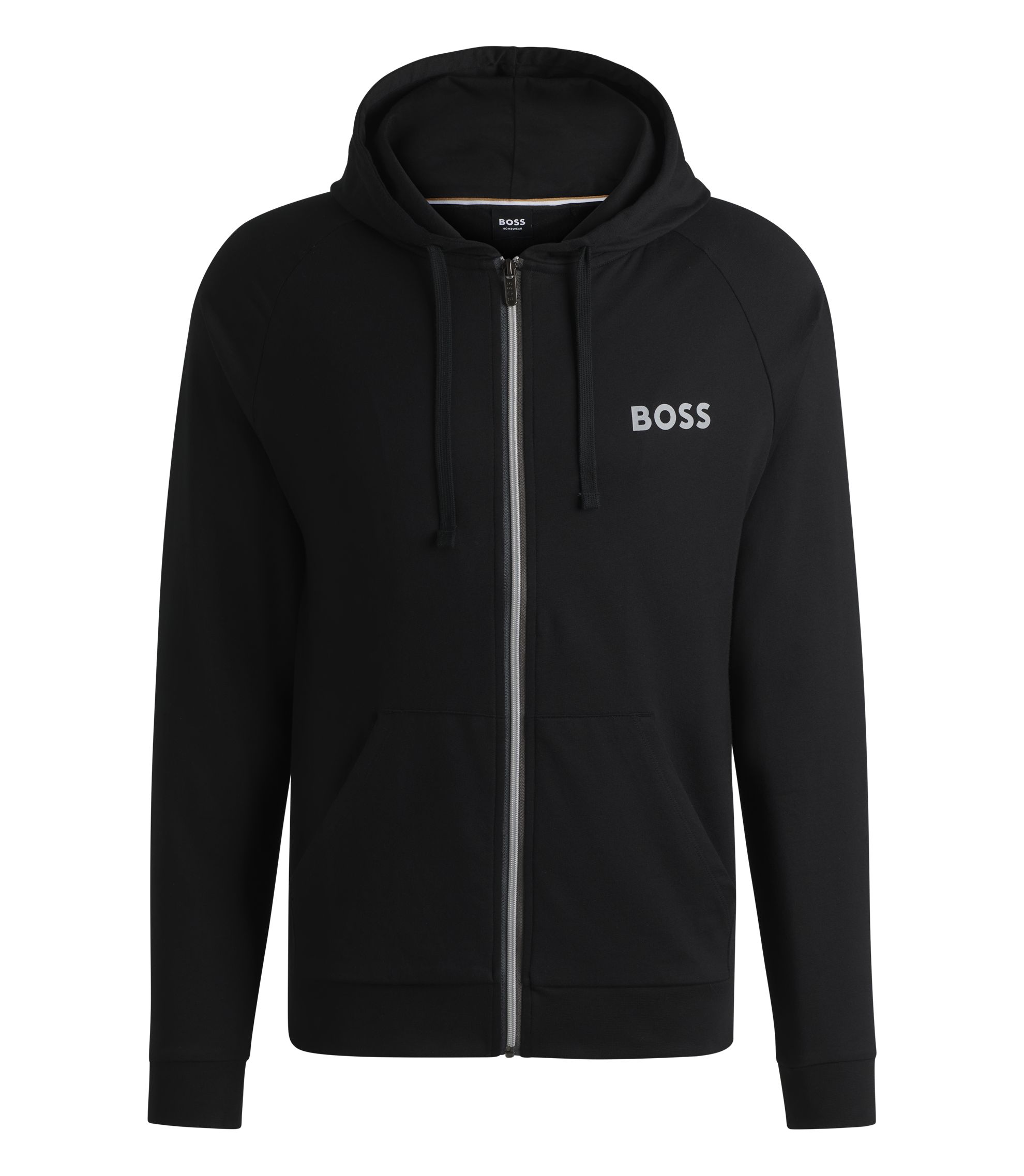 BOSS - Cotton-terry zip-up hoodie with logo print - Black