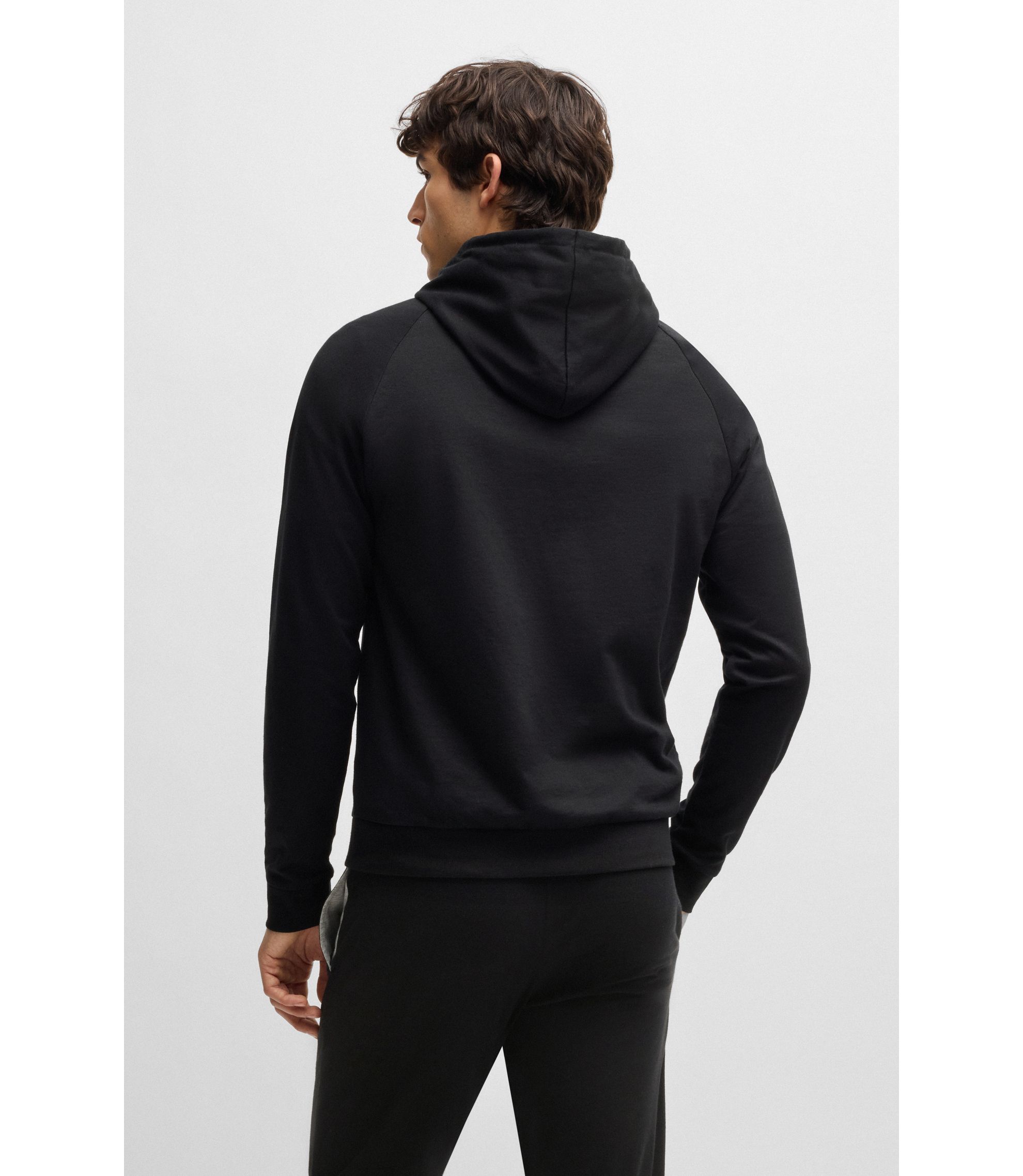 BOSS - Cotton-terry zip-up hoodie with logo print - Black