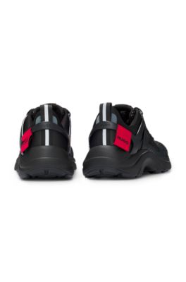 Mixed-material trainers with decorative reflective effects, Black