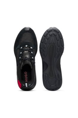 Mixed-material trainers with decorative reflective effects, Black