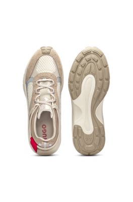 Mixed-material trainers with decorative reflective effects, Beige