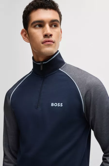 Zip-neck sweatshirt with contrast piping