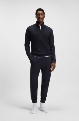 Zip-neck sweater in a waffle-structured cotton , Dark Blue