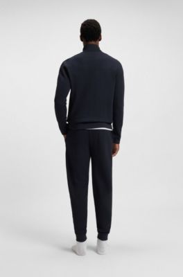 トップス HUGO BOSS WAFFLE KNIT ZIP-UP SWEATER BOSS - Zip-neck sweater in a waffle-structured cotton - Dark