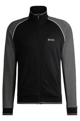 BOSS - Cotton zip-up jacket with contrast piping - Black