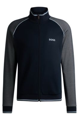 BOSS - Cotton zip-up jacket with contrast piping - Dark Blue