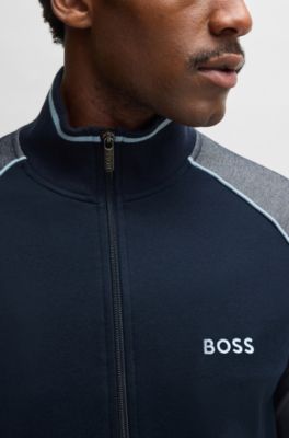 Chaqueta de algod&oacute;n con cremallera y ribetes en contraste, Azul oscuro