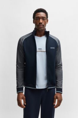 HUGO BOSS ネイビー ジップアップジャケット BOSS - Cotton zip-up jacket with contrast piping - Dark Blue