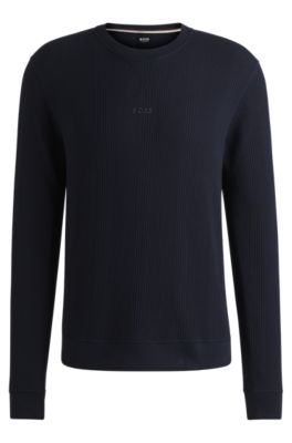 BOSS - Logo-embroidered sweatshirt in a waffle knit - Dark Blue