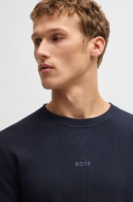 Logo-embroidered sweatshirt in a waffle knit, Dark Blue