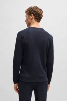 Logo-embroidered sweatshirt in a waffle knit, Dark Blue
