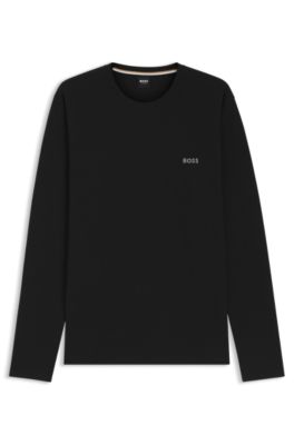 Camiseta de pijama con estructura otomana y logo bordado, Negro