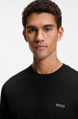 Camiseta de pijama con estructura otomana y logo bordado, Negro