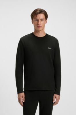 Camiseta de pijama con estructura otomana y logo bordado, Negro