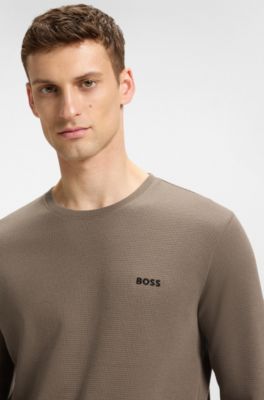 T-shirt de pyjama en jersey ottoman avec logo brod&eacute;, Marron