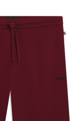 Bas de pyjama en coton m&eacute;lang&eacute; avec logo brod&eacute;, Rouge sombre