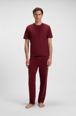 Pantalones de pijama de algod&oacute;n con logo bordado, Rojo oscuro